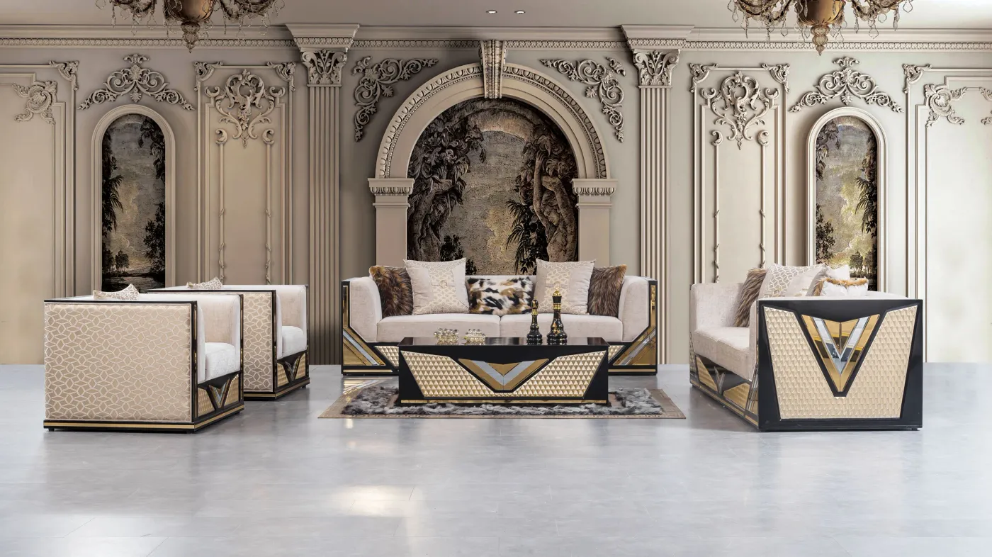 Angel Pro suite in ivory upholstery arranged in a formal living room