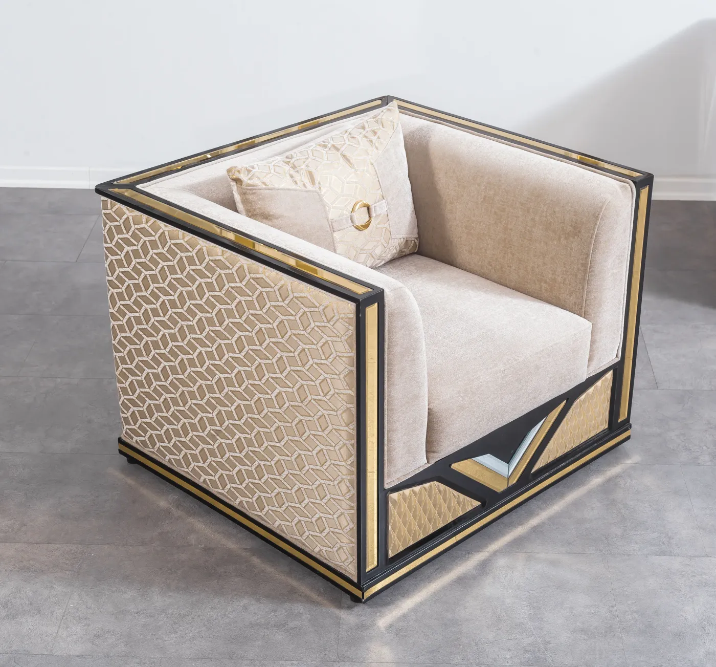 Angel Pro armchair from the side, showing the gold V inlay