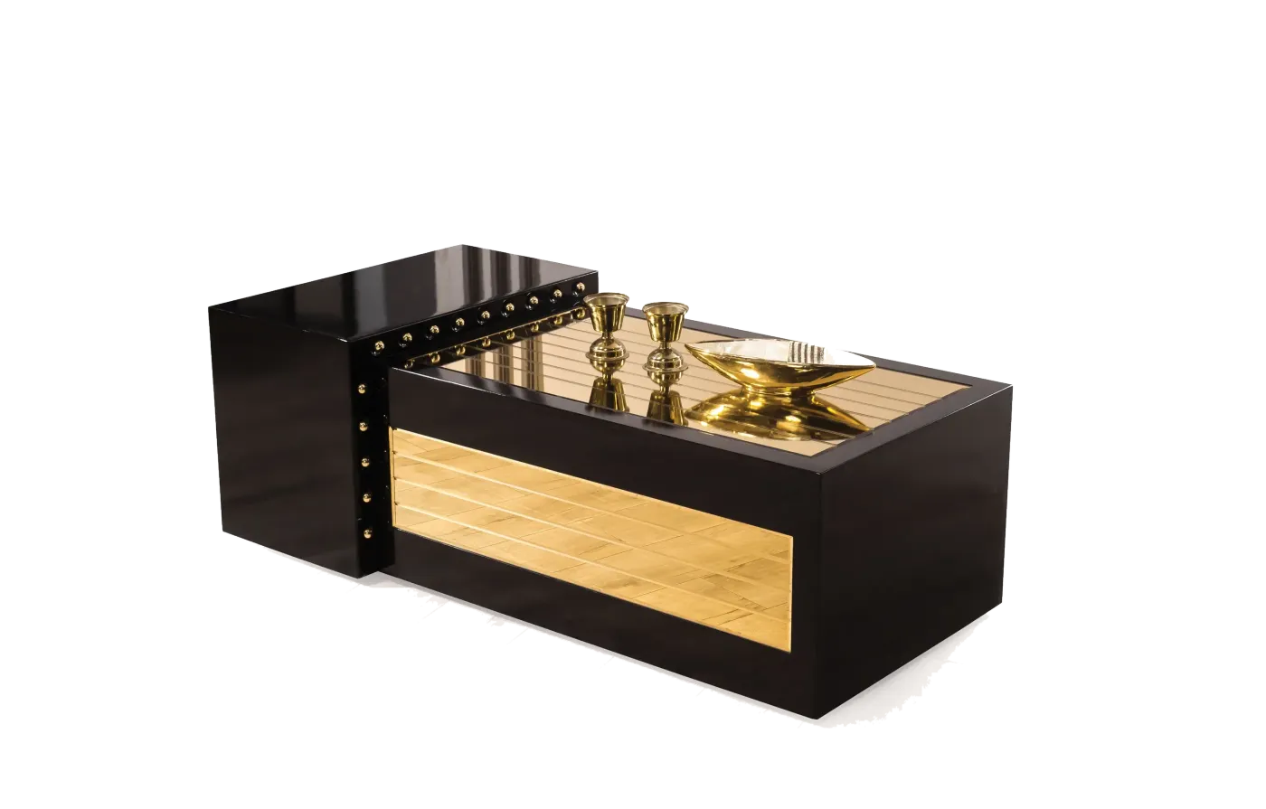 Bentley coffee table in dark lacquer with a gold inlay panel