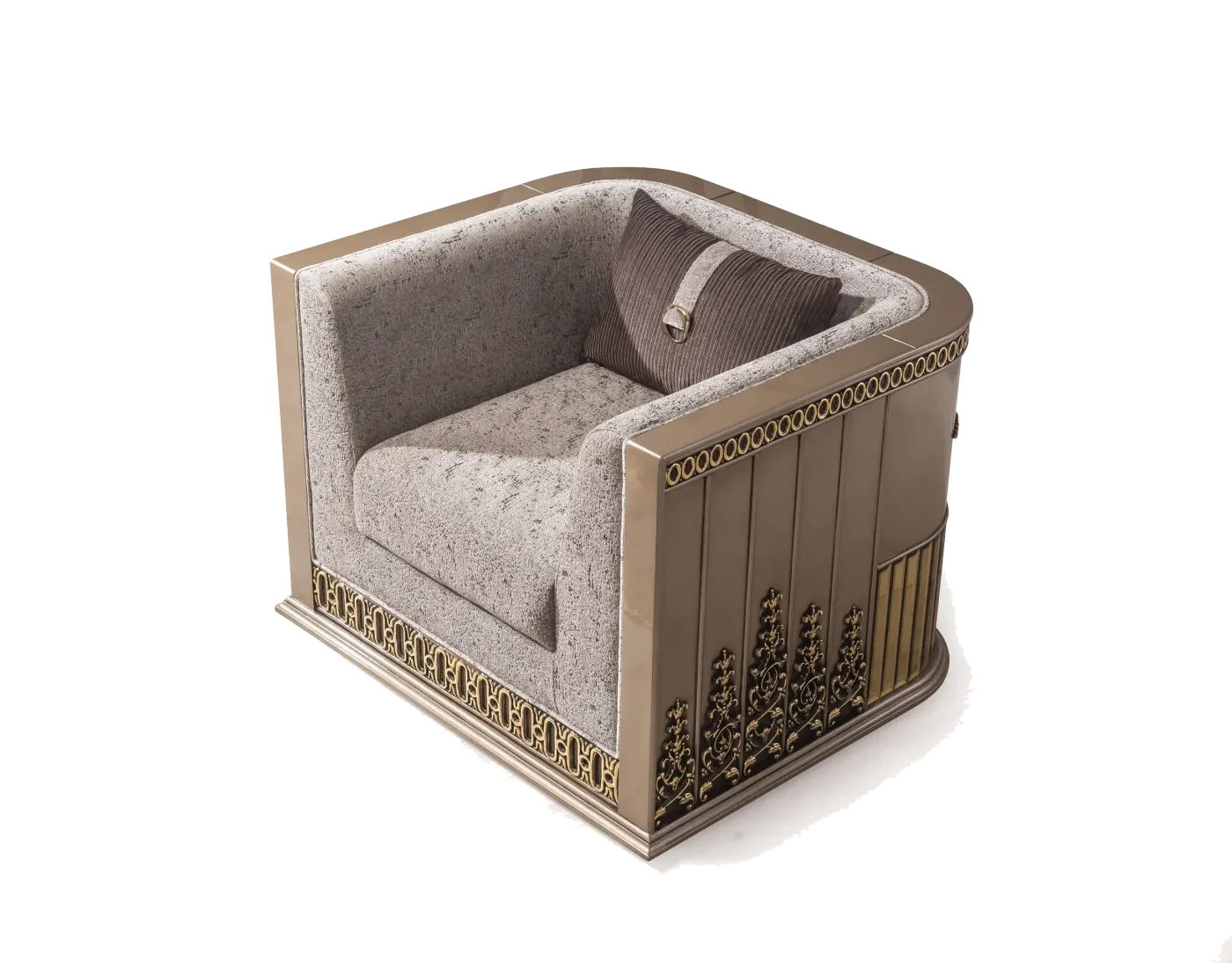 Gucci armchair in dove grey with a fluted gold base