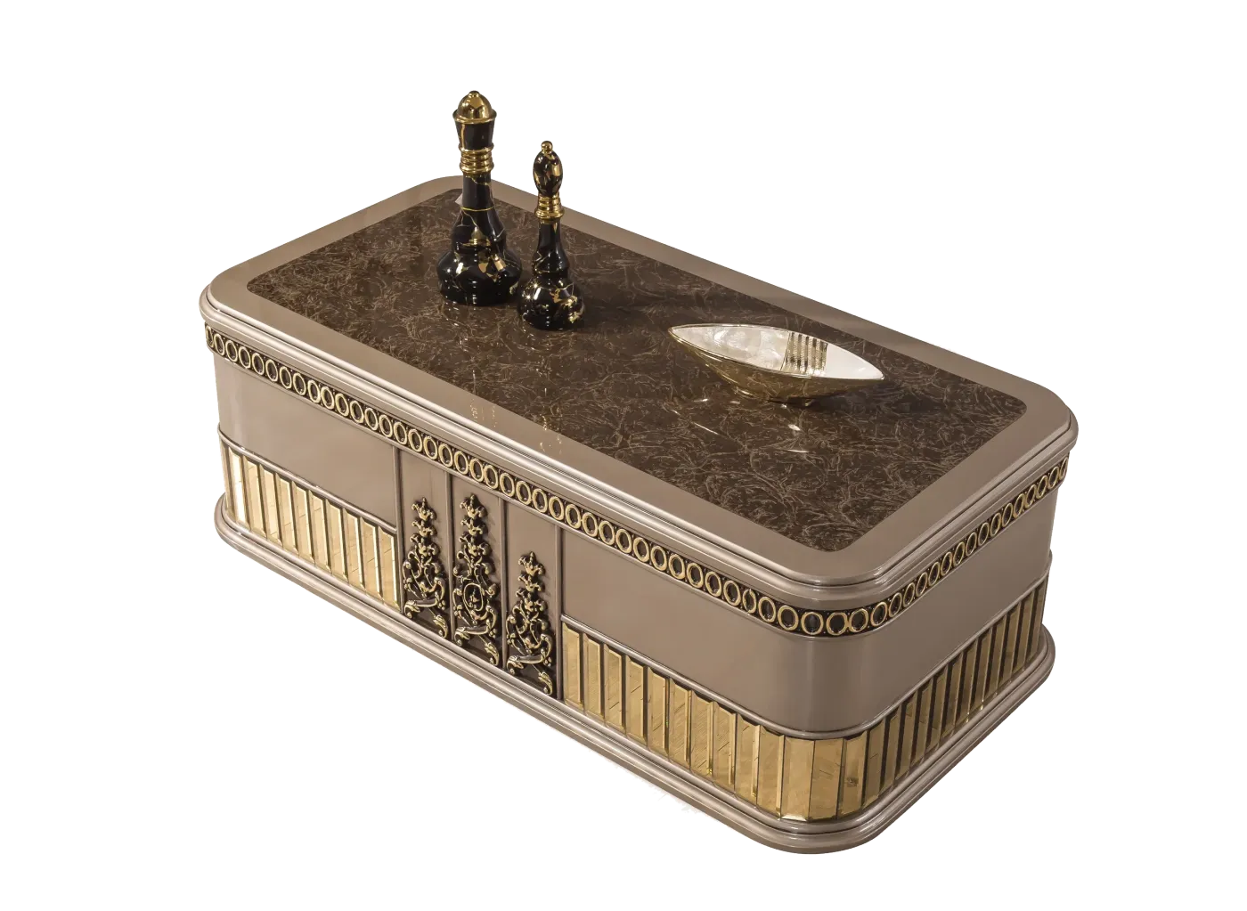 Gucci coffee table with a marble top and fluted gold base