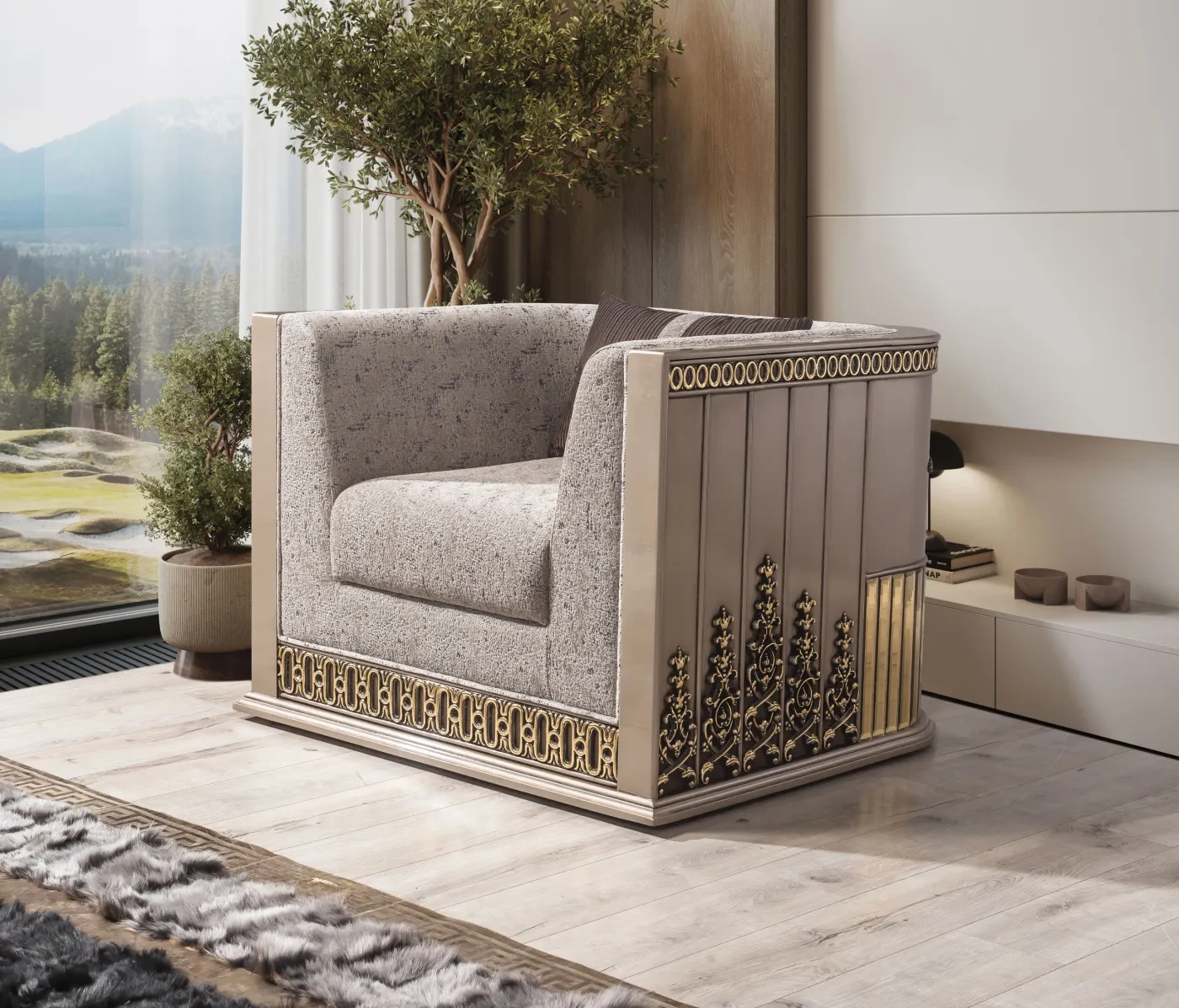 Gucci armchair styled beside a window